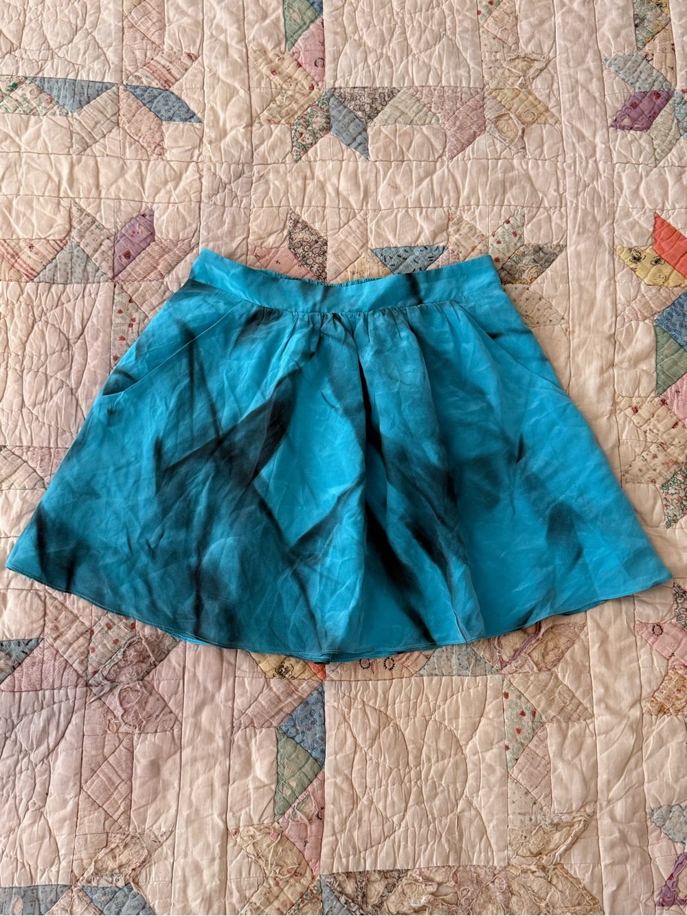 Kelly Wearstler 100% Silk Mini Skirt | Size XS | Teal | Made in USA